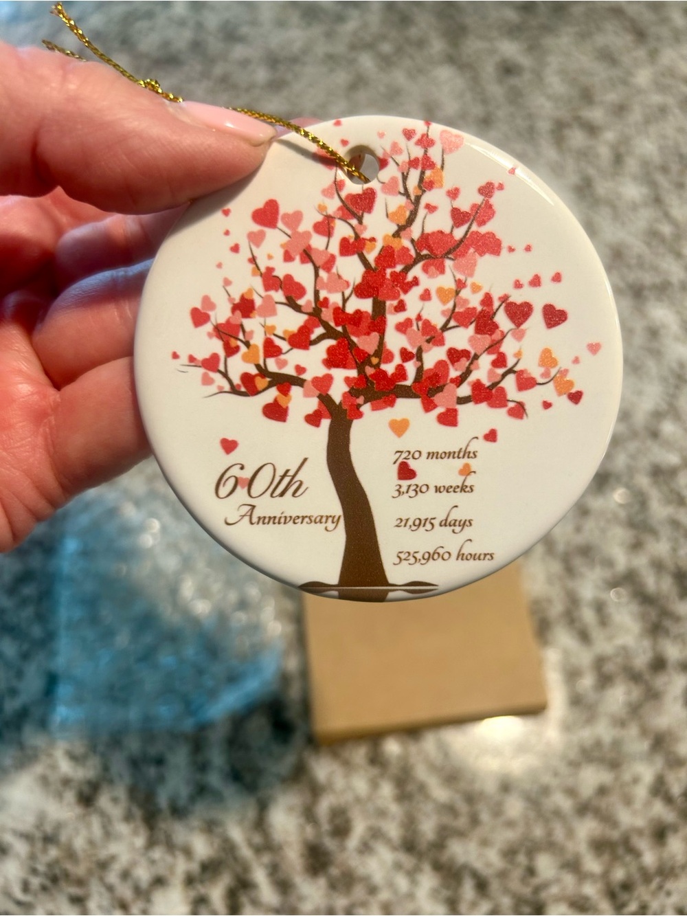 60th Anniversary Heart Tree Ceramic Ornament - White, Pink, Red